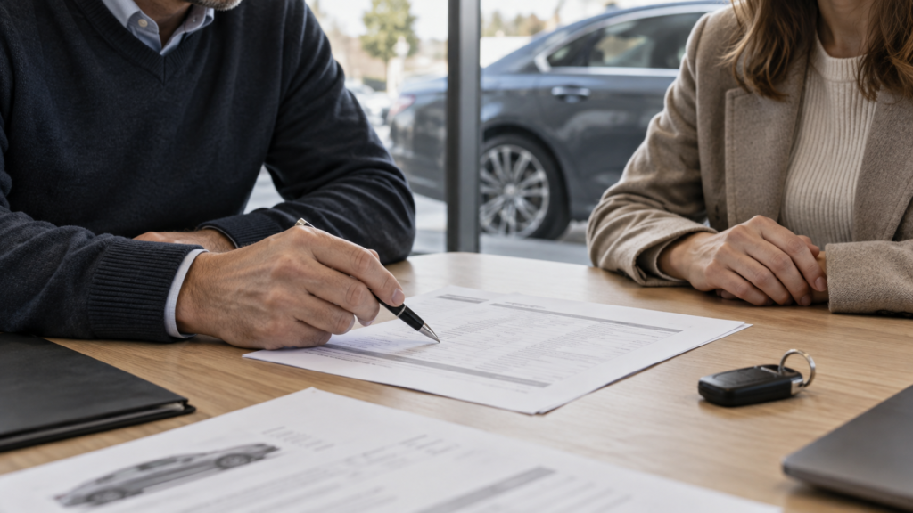 Revisión del contrato y la documentación en la compra de un coche usado